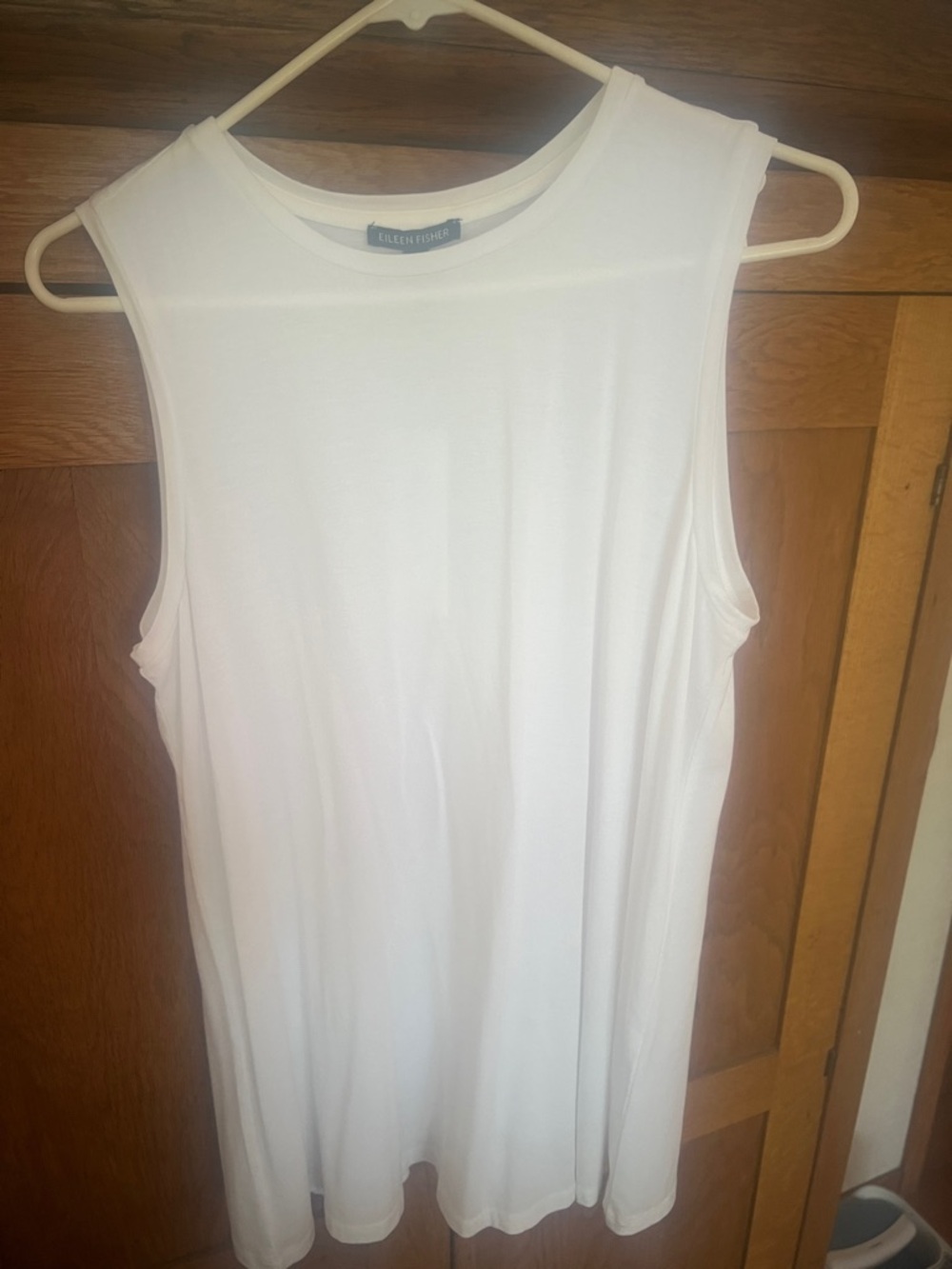 Eileen Fisher NWT White Sleeveless Crewneck Long Shell